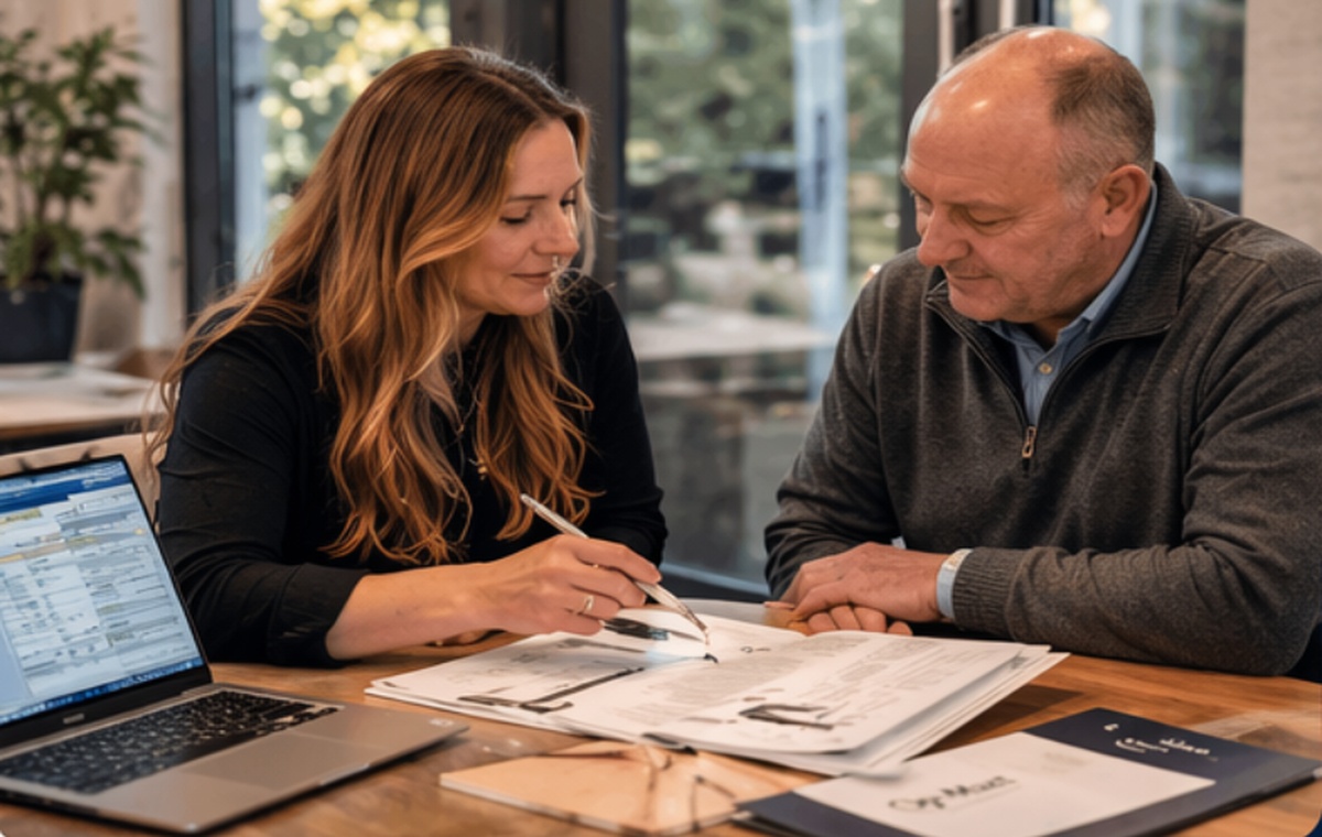 Persoonlijke bespreking van een kozijnenproject aan tafel